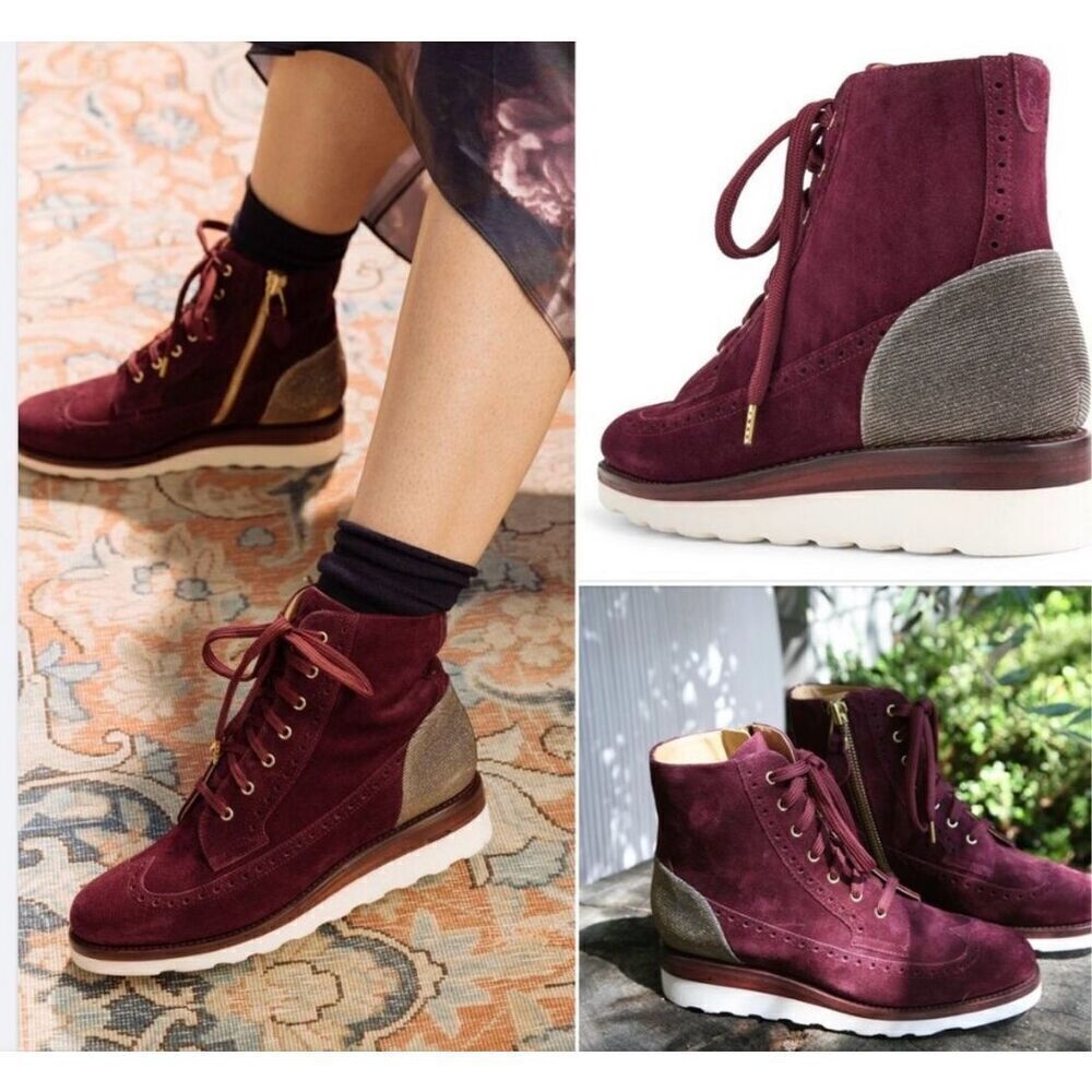 The Office of Angela Scott Mr Harrison maroon metallic suede bootie 37.5/7.5 wit - Picture 11 of 12